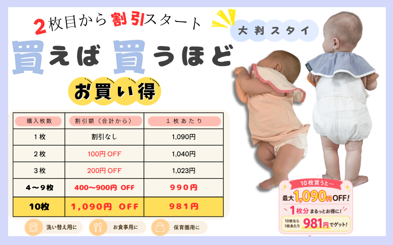 大判スタイ「シェリビブ」どんなに回ってもずっと定位置をキープするよだれかけ