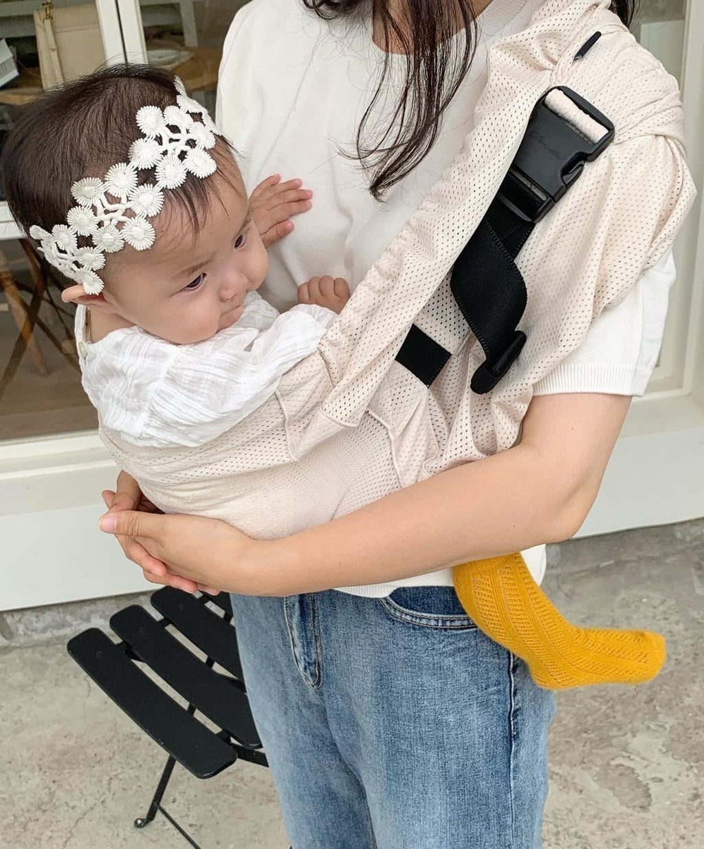 ハンモックのように赤ちゃんの抱っこができるちょい抱き「ポケットスリングメッシュ」